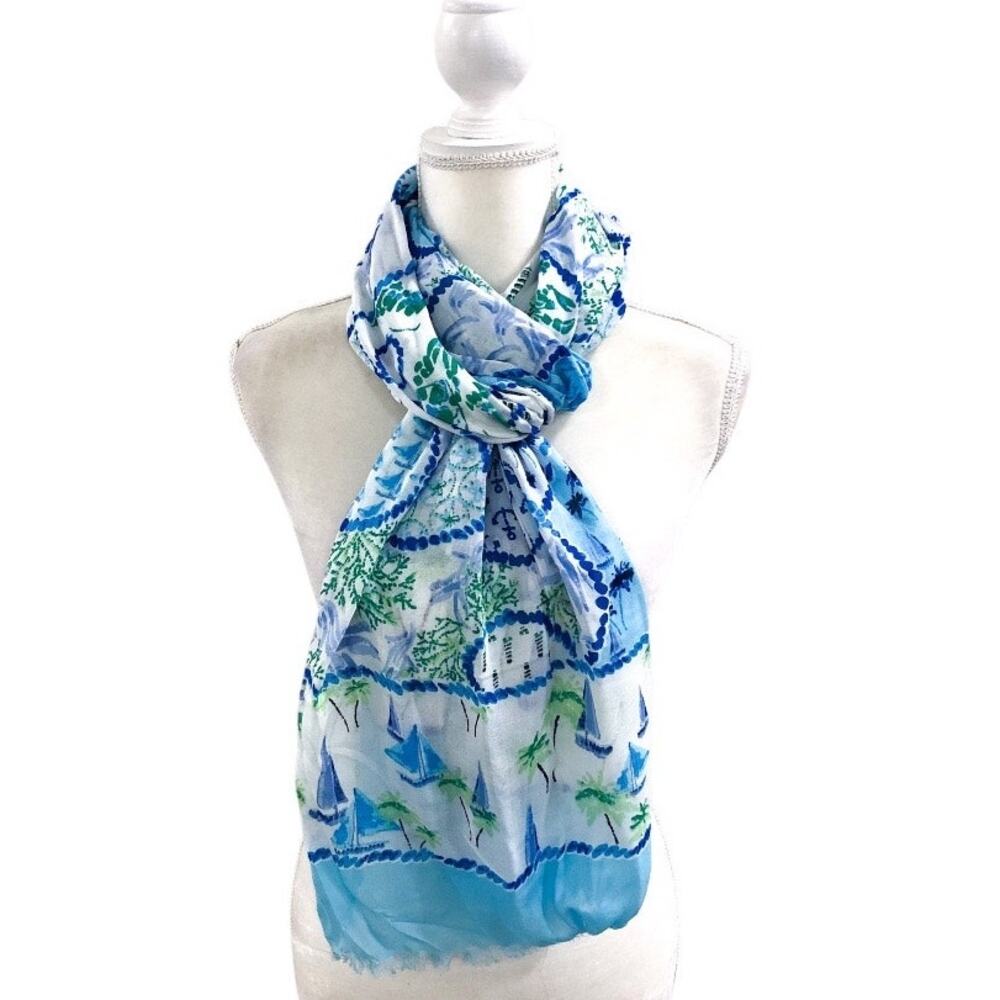 Talbots Nautical Sailboat Gauze Scarf - Picture 6 of 6
